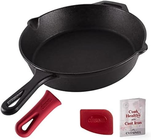 Cuisinel Cast Iron Skillet - 12-Inch Frying Pan with Assist Handle and Pour Spouts + Silicone Grip Holder Cover - Preseasoned Oven Safe Cookware - Indoor/Outdoor Use - Grill, Stovetop Safe - Image 2