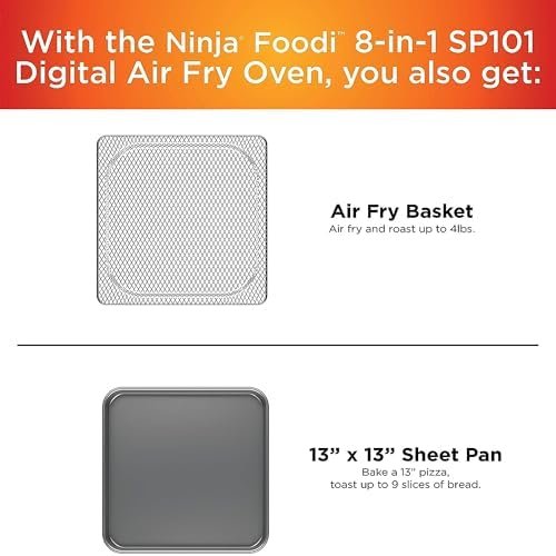 Ninja SP101 Digital Air Fry Countertop Oven with 8-in-1 Functionality, Flip Up & Away Capability for Storage Space, with Air Fry Basket, Wire Rack & Crumb Tray, Silver - Image 7