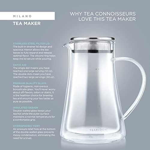 Teabloom Insulated Teapot – Tea Maker For Two (24 oz / 2 Mugs) – Double Wall Glass Tea Steeper with Stainless Steel Filter Lid for Loose Leaf Tea – Milano Collection - Image 3