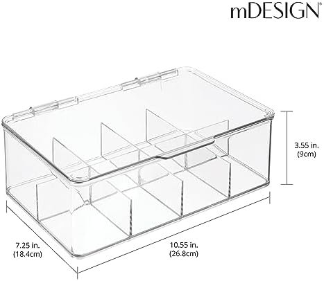 mDesign Plastic Tea Bag Divided Storage Organizer Container Box with Hinge Lid for Kitchen Cabinet, Countertop, Pantry, Hold Coffee Pods, Seasoning Packets, Condiments, 8 Sections, Clear - Image 5