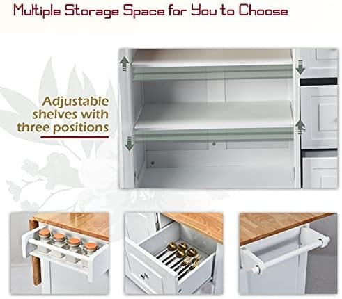 GLACER Kitchen Island Cart on Wheels, Rolling Kitchen Island with Drop Leaf Top, Kitchen Trolley Cart with Drawers, Towel Rack & Bottle Rack, 53.5 x 30 x 36 inches (White) - Image 6