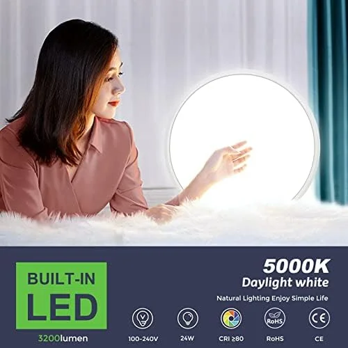 12 Inch LED Flush Mount Ceiling Light Fixture, 5000K Daylight White, 3200LM, 24W, Flat Modern Round Lighting Fixture, 240W Equivalent White Ceiling Lamp for Kitchens, Stairwells, Bedrooms.etc. - Image 3