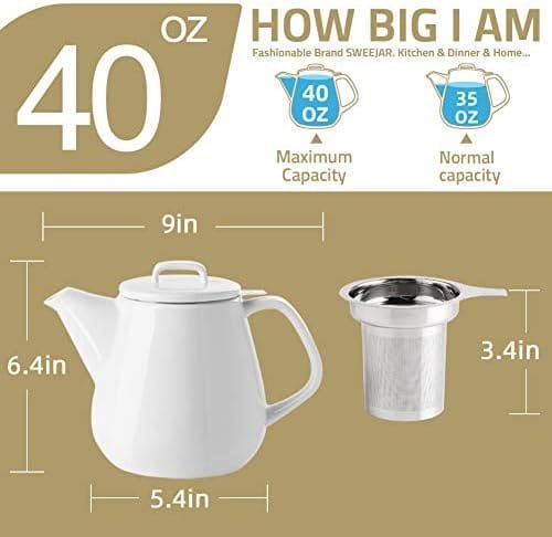 Sweejar Ceramic Teapot, Large Tea Pot with Stainless Steel Infuser, 40 Ounce, Blooming & Loose Leaf Teapot for Tea Lover, Gift, Family(Gray) - Image 7