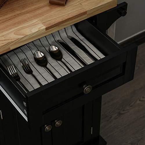 HOMCOM Kitchen Island on Wheels, Rolling Cart with Rubberwood Top, Spice Rack, Towel Rack and Drawers for Dining Room, Black - Image 9