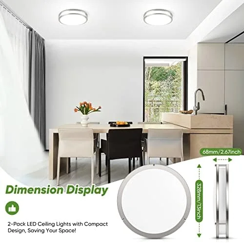 36W LED Ceiling Lights for Bedroom Kitchen, 3600lm Super Bright, Dimmable Flush Mount Light Fixtures 6500K/5000K/4000K/3000K/2700K Adjusted Modern Lamps 2PACK, 13 Inch, Nickle - Image 5