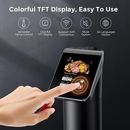 KitchenBoss WIFI Sous Vide Cooker: Ultra-Quiet Sous-vide Cooking Machine 1100 Watts Stainless Steel Immersion Circulator for Kitchen with TFT Preset Recipes, Black - Image 5