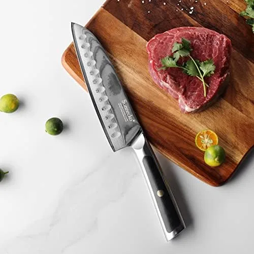 Sunnecko Santoku Knife 7 inch, Damascus Chef Knife VG-10 Steel Blade Japanese Style Knife, Sharp Kitchen Knife with G10 Inlaid Handle Cooking Knife Perfect for Professional Home Use Cutting Knife - Image 7