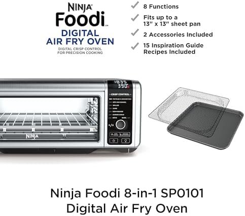 Ninja SP101 Digital Air Fry Countertop Oven with 8-in-1 Functionality, Flip Up & Away Capability for Storage Space, with Air Fry Basket, Wire Rack & Crumb Tray, Silver - Image 3