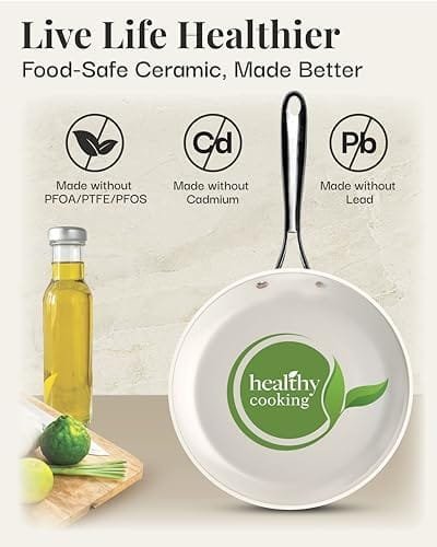 Gotham Steel 12 Pc Pots and Pans Set Non Stick Cookware Set, Pot and Pan Set, Kitchen Cookware Sets, Ceramic Cookware Set, Nonstick Cookware Set, Pot Set with Lids, Dishwasher Safe, Cream White - Image 5