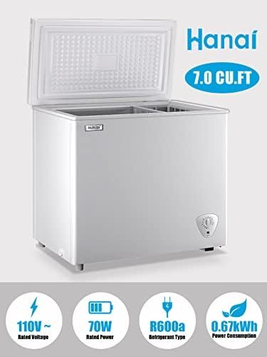 Chest Freezer WANAI 7.0 Cu.Ft Compact Chest Freezer White Deep Freezers Free-Standing Top Door Freezer Removable Basket and Adjustable 7 Thermostat Open Deep Freezer Energy Saving Garage Basement - Image 5