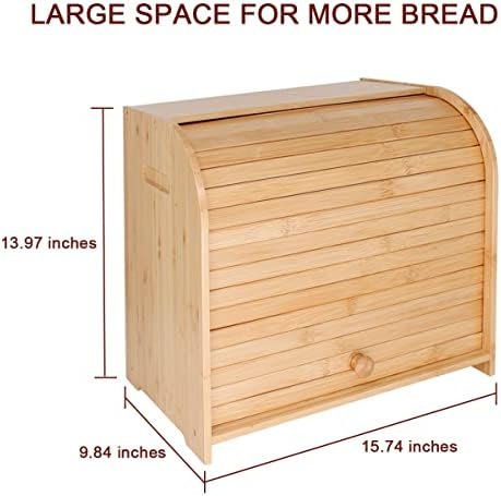 Purbambo Bamboo Bread Box for Kitchen Countertop, Double Layer Roll-top Bread Storage Boxes Food Keeper With Adjustable Middle Shelf - Image 6