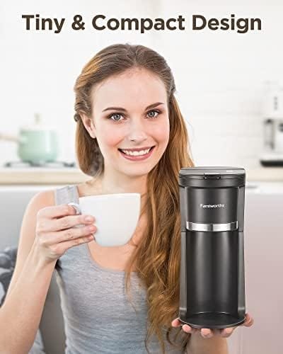 Famiworths Mini Coffee Maker Single Serve, Instant Coffee Maker One Cup for K Cup & Ground Coffee, 6 to 12 Oz Brew Sizes, Capsule Coffee Machine with Water Window and Descaling Reminder, Black - Image 8
