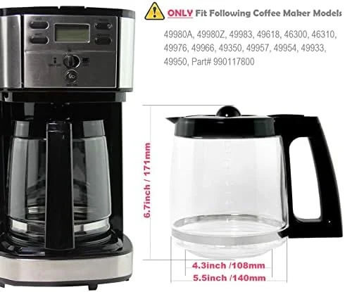12-Cup Replacement Glass Carafe Pot Compatible with Hamilton Coffee Maker Models 46310, 49976, 49966, 49350, 49957, 49954, 49933, 49980A, 49980Z, 49983, 49618, 46300, 49950 - Image 4