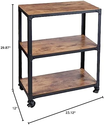 Mind Reader Woodland Collection, Rolling 3-Tier Kitchen Microwave Cart, Utility Cart, Bar Cart, Omnidirectional Smooth Gliding Lockable Wheels, Wood and Metal, 23"L x 12"W x 29.5"H, Brown - Image 10