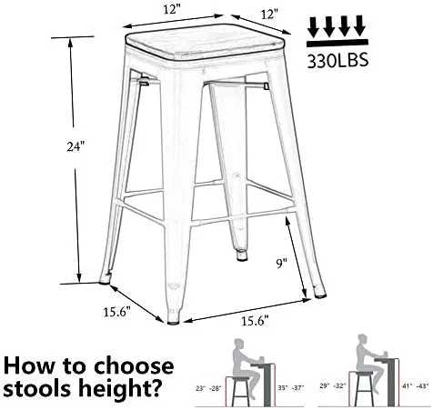 Alunaune 24" Metal Bar Stools Set of 4 Industrial Backless Counter Height Barstools Kitchen Patio Stool Stackable with Wooden Seat- White - Image 6