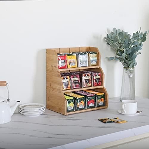 Bamboo Tea Bag Organizer Storage Holder for Tea Bags Stackable Wooden 3 Layer Tea Caddy Box Containers Tea Packet Rack Teabag Shelf Tea Station Stand for Cabinet Countertop Office(Patented Design) - Image 6