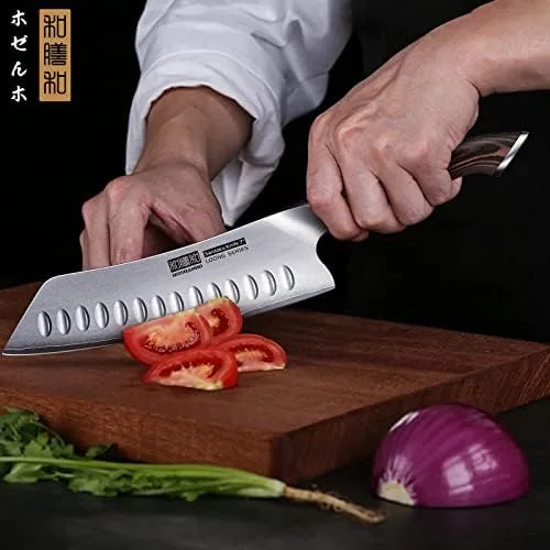 HOSHANHO 7 Inch Japanese Chef Knife, Ultra Sharp High Carbon Stainless Steel AUS-10 Kitchen Knife, Professional Santoku Knives with Ergonomic Pakkawood Handle - Image 7