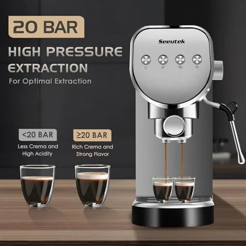 Seeutek Espresso Machine, 20 BAR Espresso Maker with Milk Frother Steam Wand, Compact Espresso Coffee Machine with 30oz Removable Water Tank, 1350W, Cappuccino/Latte Machine for Home - Image 3