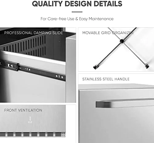 ICEJUNGLE Stainless Steel Refrigerator, Undercounter/Built-in 24" Refrigerators with 2 Drawer, Full Size Fridge for In/Outdoor Use, Premium Stainless Steel Fridge with Advanced Cooling System - Image 7