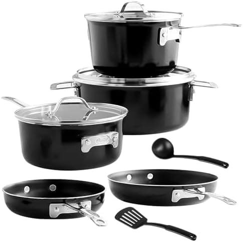 Gotham Steel 10 Pc Pots and Pans Set Nonstick Cookware Set, Kitchen Cookware Sets, Pot and Pan Set, Pot Set, Space Saving Pots and Pans Set with Lids, Induction Cookware Set, Dishwasher Safe, Black - Image 2