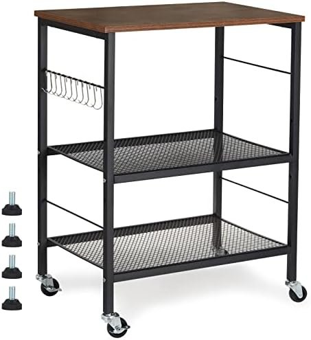 Microwave Oven Stand, Kitchen Baker's Rack 3-Tier Mesh Kitchen Storage Cart with Metal Frame Industrial Wood Accent Furniture for Living Room, Bedroom, Kitchen - Rustic Brown - Image 2