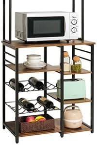 Iwell Kitchen 6-Tier Baker's Rack, Microwave Stand, Coffee Bar Cabinet with Wine Rack, Utility Storage Shelf for Living Room, Dining Room, Vintage Brown - Image 8