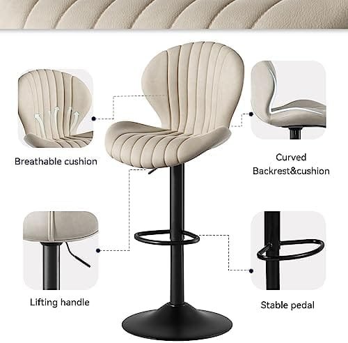 Nalupatio Bar Stools Set of 2 Modern Swivel Bar Chairs, Barstools Counter Height with High Backrest, Easy 3-5 Minute Assembly for Bar, Kitchen, Dining Room Beige - Image 5
