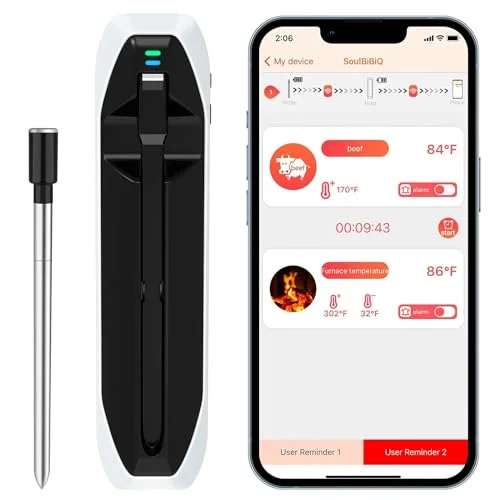 UPMSX 500FT Smart Meat Thermometer Wireless, Bluetooth Wireless Meat Thermometer Digital Lasts Up to 24 Hours, High Accurate Dual Sensor Meat Thermometer for Grilling, Smoker, Oven & Air Fryer - Image 2