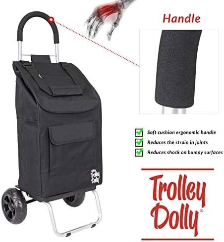 dbest products Trolley Dolly Black Foldable Shopping cart for Groceries with Wheels and Removable Bag and Rolling Personal Handtruck Standard - Image 3