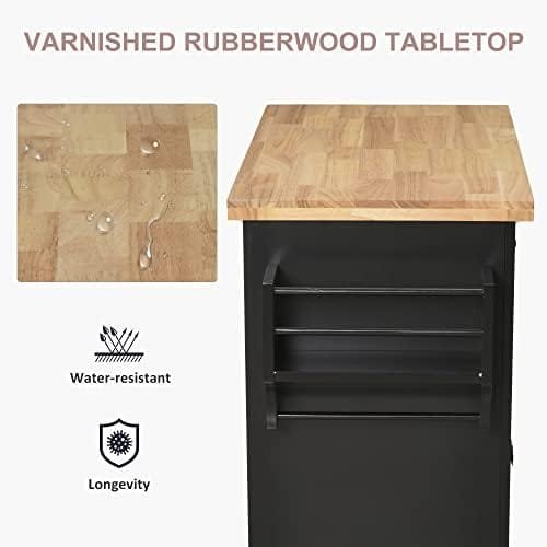 HOMCOM Kitchen Island on Wheels, Rolling Cart with Rubberwood Top, Spice Rack, Towel Rack and Drawers for Dining Room, Black - Image 5