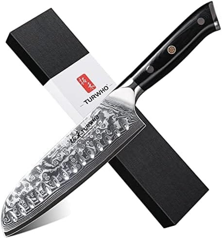 TURWHO Professional Santoku Knife 7 inch - Classic Damascus pattern Japanese VG-10 Steel Chef Knife - Image 2