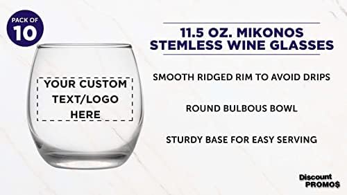 Custom Mikonos Stemless Wine Glasses 11.5 oz. Set of 10, Personalized Bulk Pack - Restaurant Glassware, Perfect for Red Wine, White Wine, Cocktails - Clear - Image 4