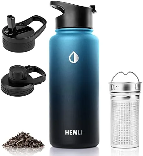 32 oz Tea Infuser Bottle, Tea Thermos, Tea Tumbler with Infuser, Insulated Tea Travel Mug with 3 Lids, Tea Infuser Travel Mug… (32 oz, Blue Black) - Image 2