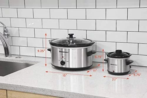Elite Gourmet MST-500D Electric Slow Cooker, Includes 0.75-Quart Dipper with Adjustable Temp, Entrees, Sauces, Stews & Dips, Dishwasher Safe Glass Lid & Crock, 5 Quart, Stainless Steel - Image 8