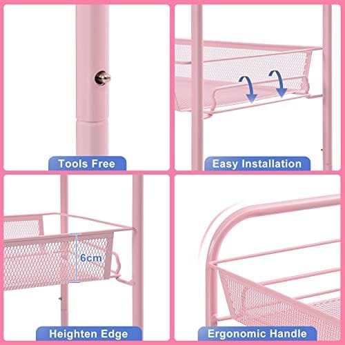 TOOLF 3-Tier Metal Rolling Cart, Mesh Wire Easy Assemble Utility Cart, Storage Trolley on Wheels with Hooks, Tiered Storage Shelving Organizer for Kitchen Bathroom Laundry Room - Image 6