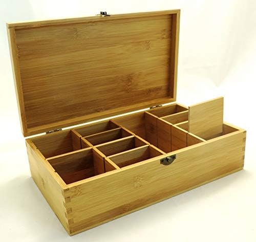 Cookbook People Multikeep Adjustable Tea Box 128 Tea Bag Storage Organizer Bamboo Latching Lid (Tea Filigree) - Image 3