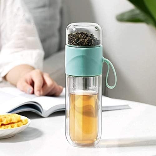 Glass Tea Bottle Double Layer Glass Tea Infuser,14 oz Travel Mug with Strainer Tea Bottle for Loose Leaf Tea-Tea Bottle with Stainless Steel Mesh Filter (Blue)… - Image 3