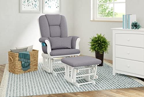 STORKCRAFT Tuscany Custom Glider and Ottoman with Free Lumbar Pillow, White/Slate Gray Swirl - Image 3