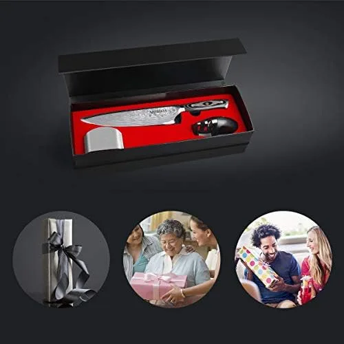 MOSFiATA 8" Super Sharp Professional Chef's Knife with Finger Guard and Knife Sharpener, German High Carbon Stainless Steel EN1.4116 with Micarta Handle and Gift Box - Image 9