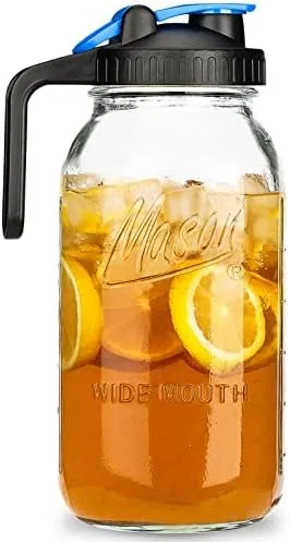 Half Gallon Mason Jar Pitcher Large Wide Mouth 64 oz with Lid - 2 Quart for Iced Tea, Sun Lemonade, Coffee, Airtight, Set of 1 - Image 2