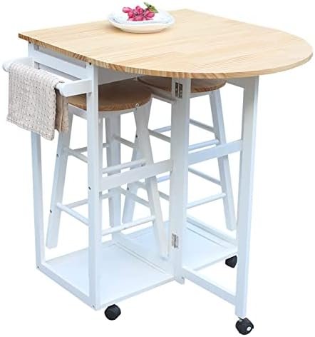 Dining Table for 2, Drop Leaf Tables for Small Spaces, Foldable Kitchen Table, Space Saving Folding Breakfast Cart Bar Table Chairs Set, Kitchen Trolley Island On Wheels for Bar, Restaurant, HOM (D) - Image 9