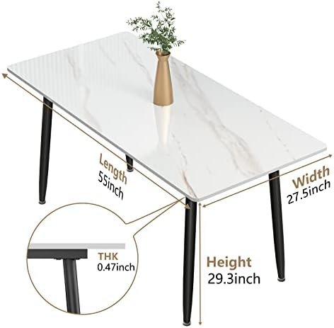 Dining Table 55"Inches Rectangle Marble Kitchen Table,White Dining Room Table with Sintered Stone Top and Metal Legs,Mid Century Modern Dinner Table for Dining Room - Image 5