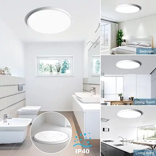 12 Inch LED Flush Mount Ceiling Light Fixture, 5000K Daylight White, 3200LM, 24W, Flat Modern Round Lighting Fixture, 240W Equivalent White Ceiling Lamp for Kitchens, Stairwells, Bedrooms.etc. - Image 7