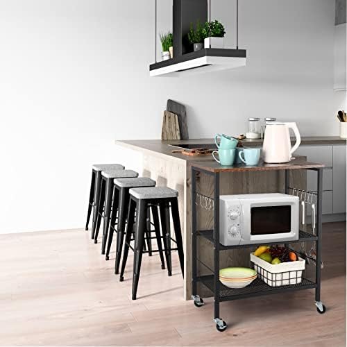 Microwave Oven Stand, Kitchen Baker's Rack 3-Tier Mesh Kitchen Storage Cart with Metal Frame Industrial Wood Accent Furniture for Living Room, Bedroom, Kitchen - Rustic Brown - Image 8