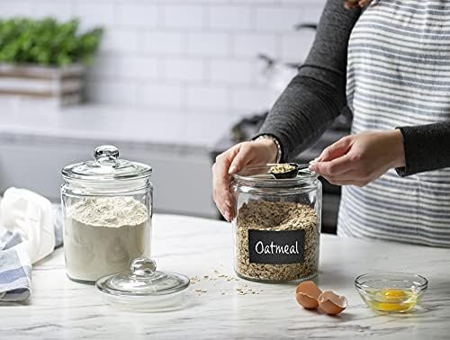 Set of 2 Glass Cookie Jars + Labels & Marker - 1 Gallon Canister Sets for Kitchen Counter with Airtight Lids, Sugar Packet Holders Food Storage Containers with Lids Airtight for Pantry, Flour, Sugar, - Image 6