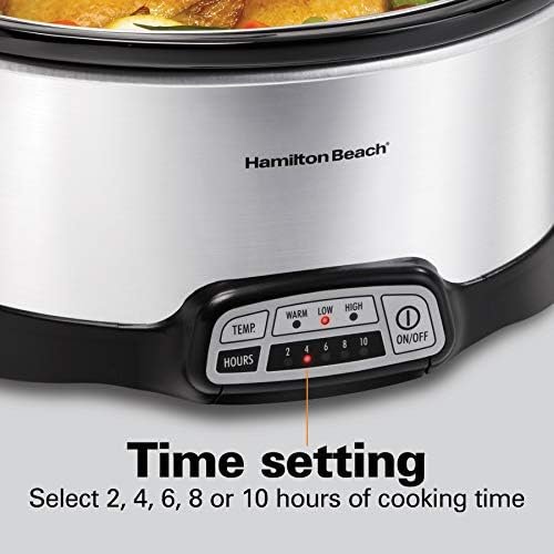 Hamilton Beach 7-Quart Programmable Slow Cooker With Flexible Easy Programming, Dishwasher-Safe Crock & Lid, Silver (33473) & Travel Case & Carrier Insulated Bag (33002),Black - Image 5