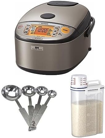 Zojirushi NP-HCC10XH Induction Heating System Rice Cooker and Warmer, 1 L, Stainless Dark Gray PLUS Measuring Spoons and Rice Container Bin (3 Items) - Image 2