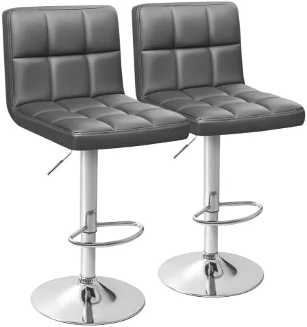 Homall Bar Stools Modern PU Leather Adjustable Swivel Barstools, Armless Hydraulic Kitchen Counter Bar Stool Extra Height Square Island Barstool with Back Set of 2 (Deep Gray, Set of 2) - Image 2