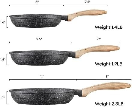JEETEE Nonstick Pan, Nonstick Stone Frying Pan, Nonstick Omelette Skillet with Soft Touch Handle, 3-Piece Cookware Set Induction Compatible -8 Inch-9.5 Inch-11 Inch, Grey - Image 8