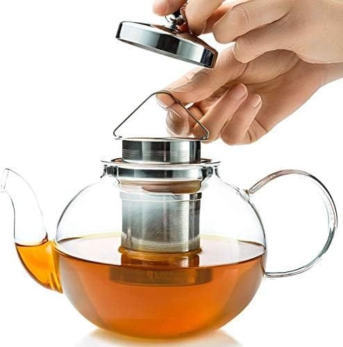 Kitchen Kite Glass Teapot Set with 4 Double Wall Teacups & Removable Stainless Steel Infuser - Microwave Dishwasher Safe Clear Blooming Loose Leaf Teas, Tea Maker Gift - Image 8
